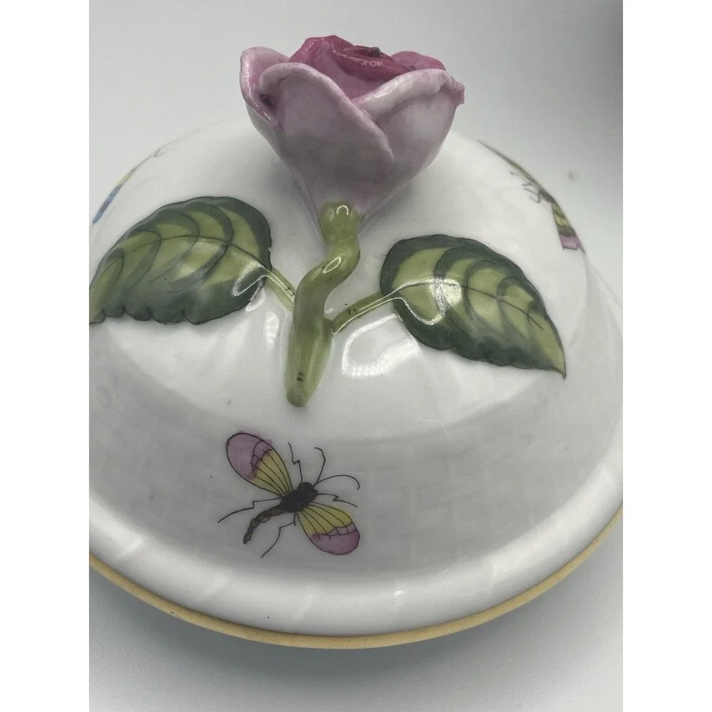 Herend Rothschild Bird Coffee Pot 6‎ 5/8 in Pink Rose Lid Butterflies Necklace